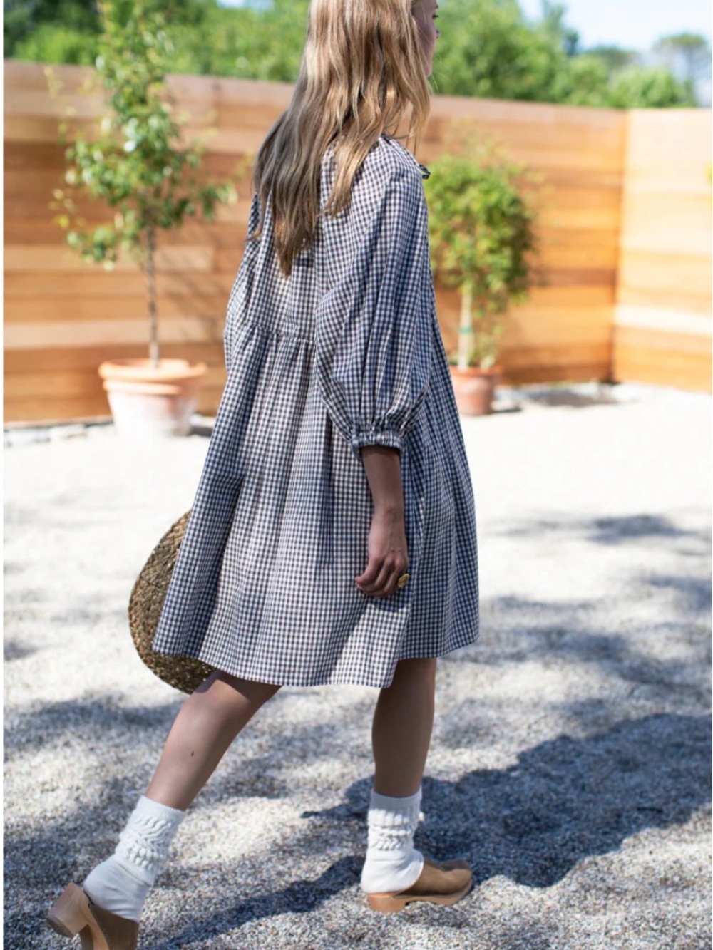 Emerson Fry RAKEL KEYHOLE SHORT DRESS - COFFEE GINGHAM 100% Cotton - Picture 3 of 9